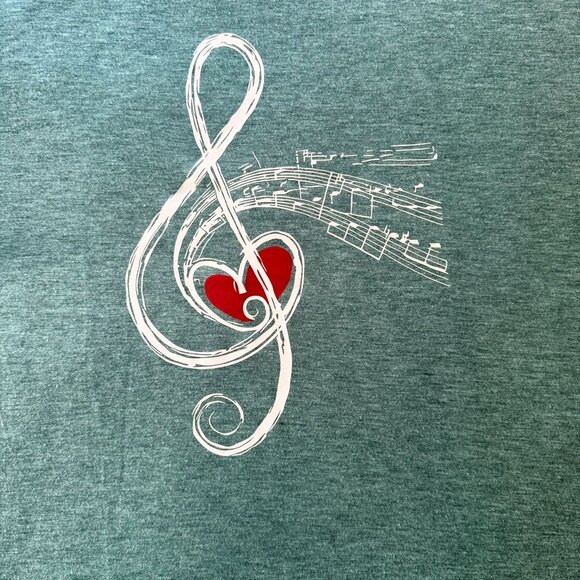 Teal Music Treble Clef Graphic Tee Size XXL Soft Casual Top Singer Shirt - Picture 3 of 6